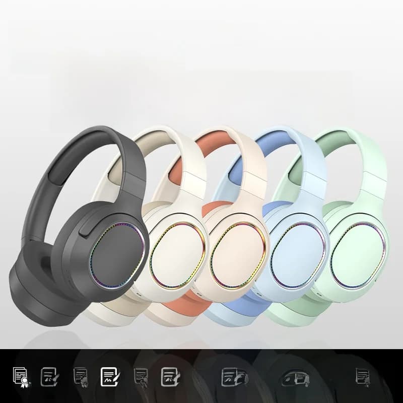 Безжични Bluetooth слушалки над ушите с LED светлини и FM радио