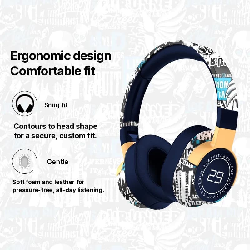 Безжични Bluetooth слушалки над ухото с FM радио и дълбок бас