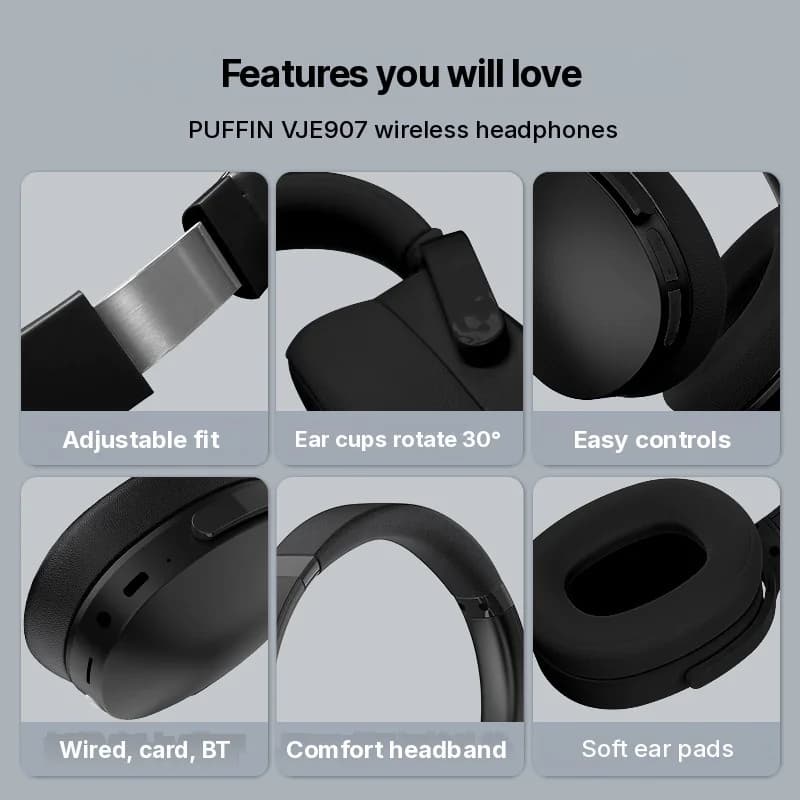 Безжични Bluetooth слушалки тип „на глава“ с три EQ режима и микрофон