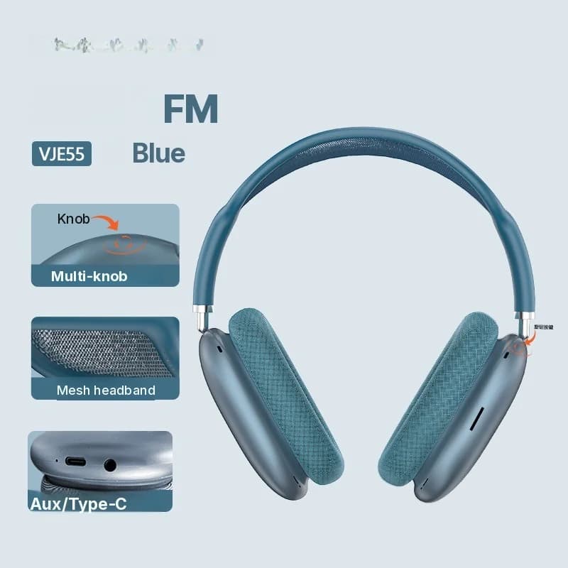 Bluetooth 5.4 слушалки над ушите с въртящо се копче и FM радио