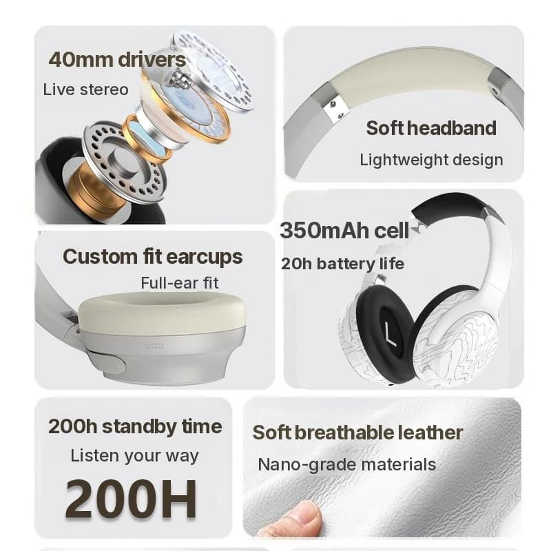 Безжични Bluetooth слушалки над ушите с Multi-EQ и дълга автономност