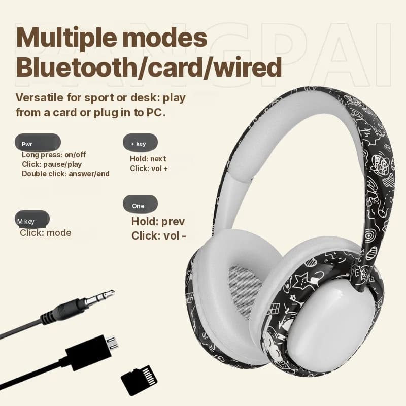 Наглавни Bluetooth слушалки с дълбок бас и безжична връзка