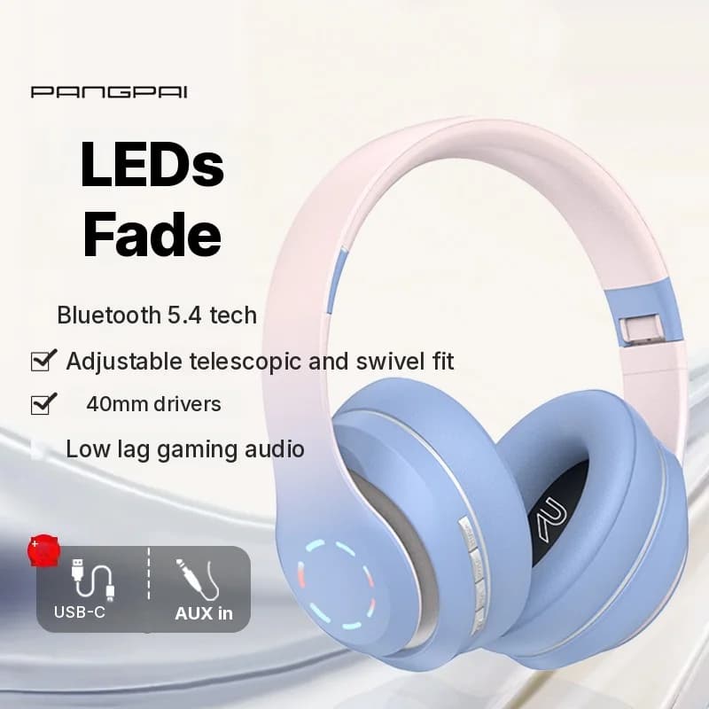Безжични слушалки над ушите с LED осветление и FM радио