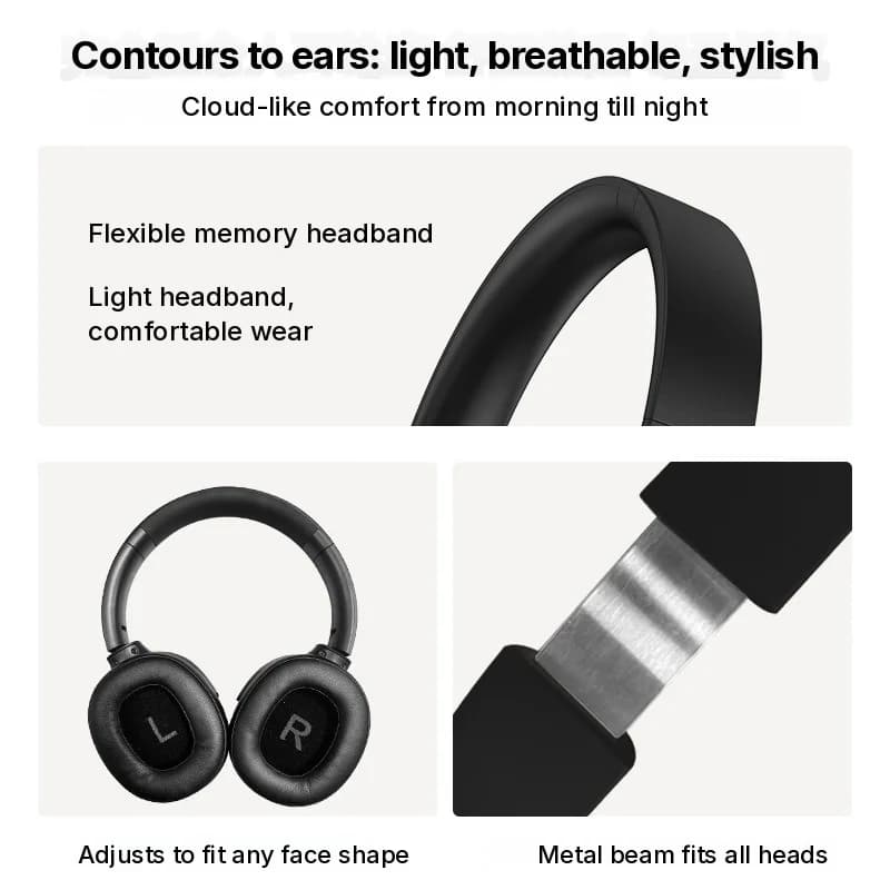 Безжични Bluetooth слушалки с активно шумопотискане, надвушни, дълга батерия