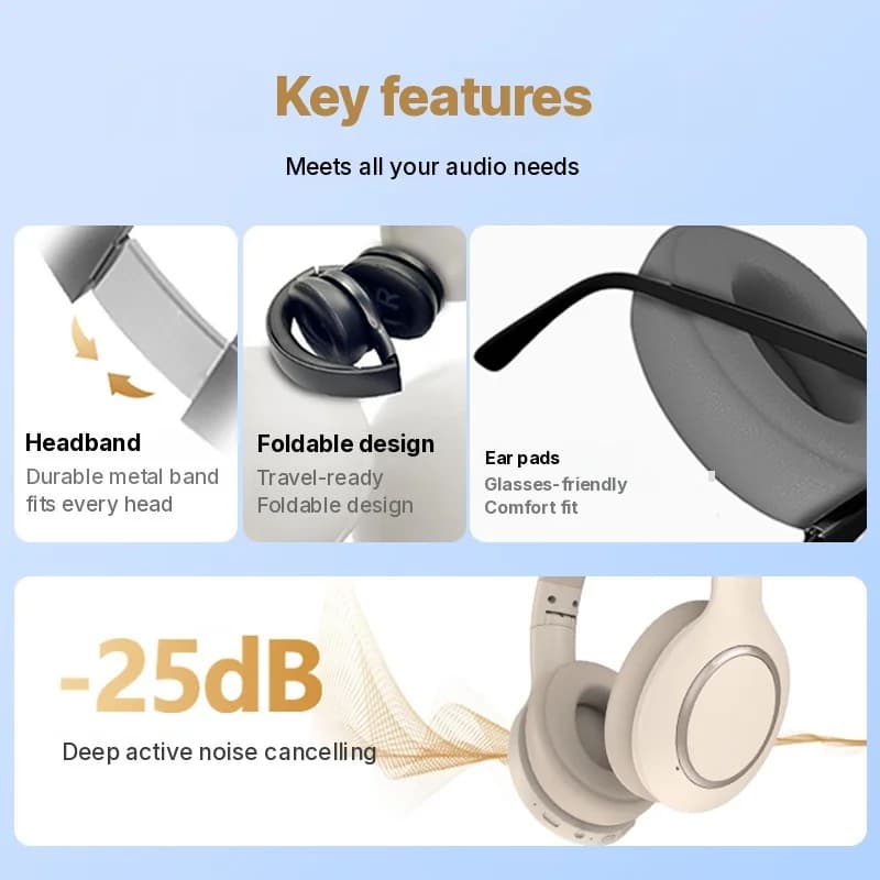 Bluetooth слушалки тип „over-ear“ с активно шумопотискане и дълга автономност