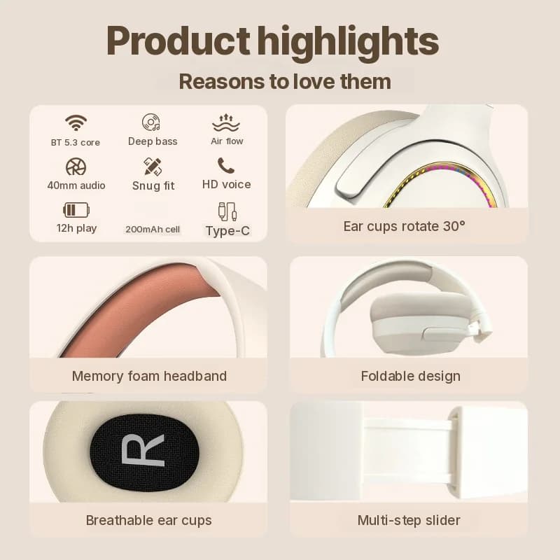 RGB геймърски слушалки безжични Bluetooth над ухото стерео хедсет
