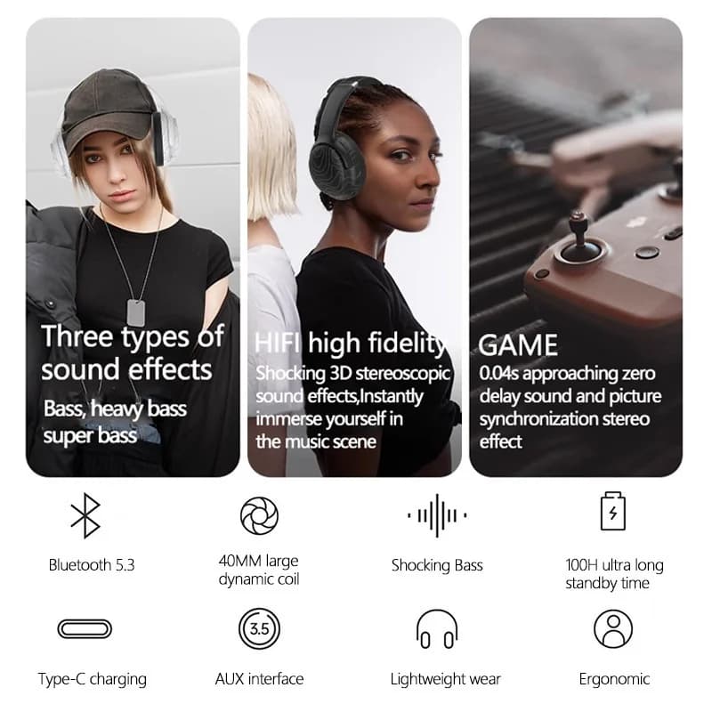 Безжични Bluetooth слушалки тип „над ухото“ с FM радио и шумопотискане