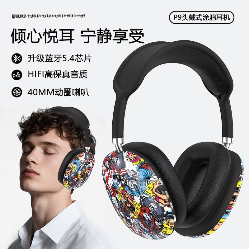 Графити Bluetooth слушалки тип „наглавни“ с FM радио и слот за TF карта